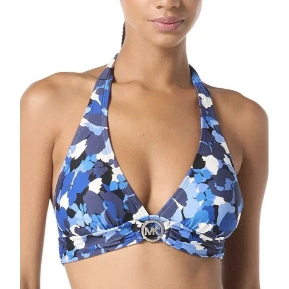 Michael Kors Women's Blue Logo Halter Bikini Top Size XS $98